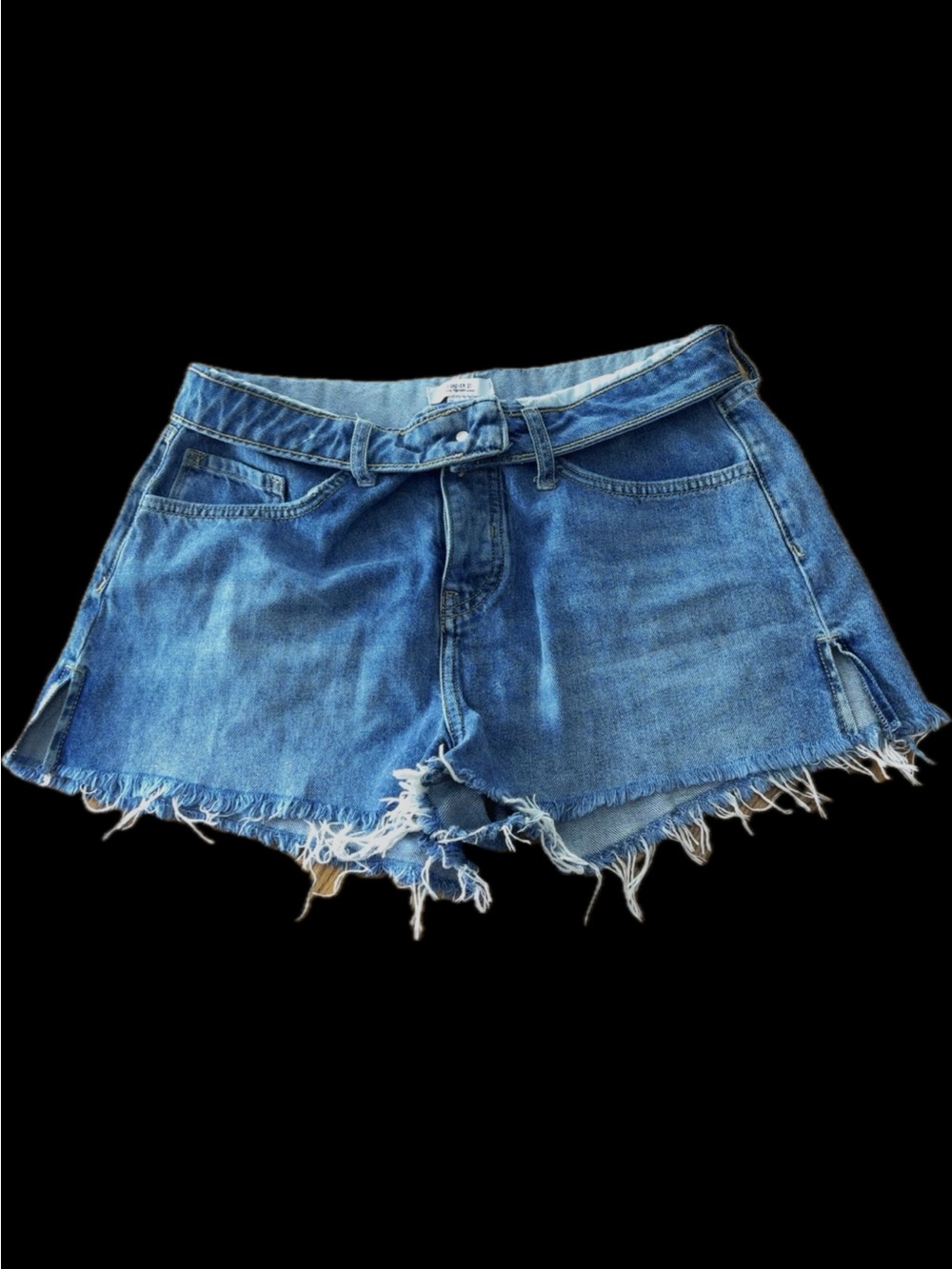 Forever 21 “Roll-Over Waist” Distressed Denim Cutoff Shorts w/ Side Slits Size29